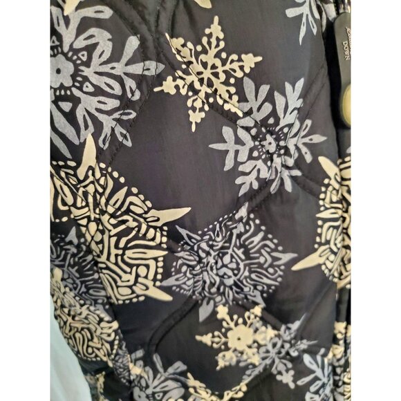 Eddie Bauer Down Vest Womens Large Navy Snowflake Print Full Zip Faux Fur Collar - Picture 3 of 16